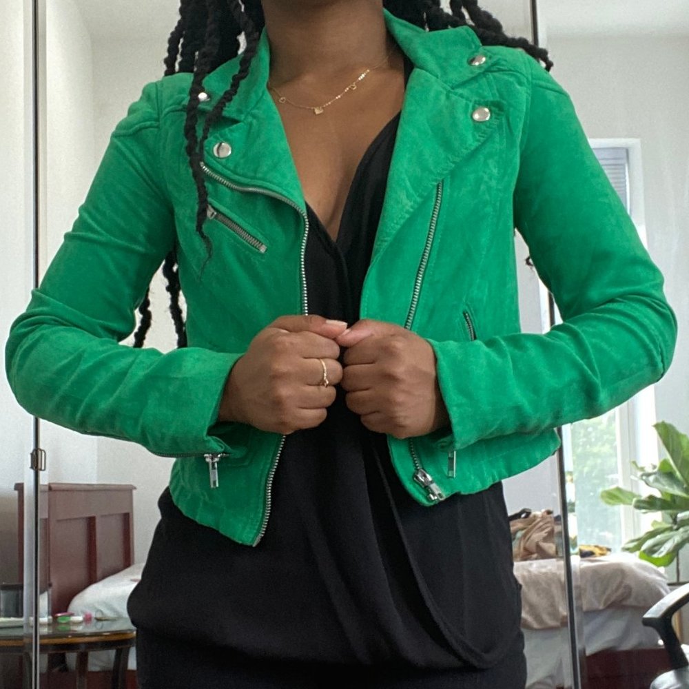 H&M Divided Green Faux Suede Cropped Jacket